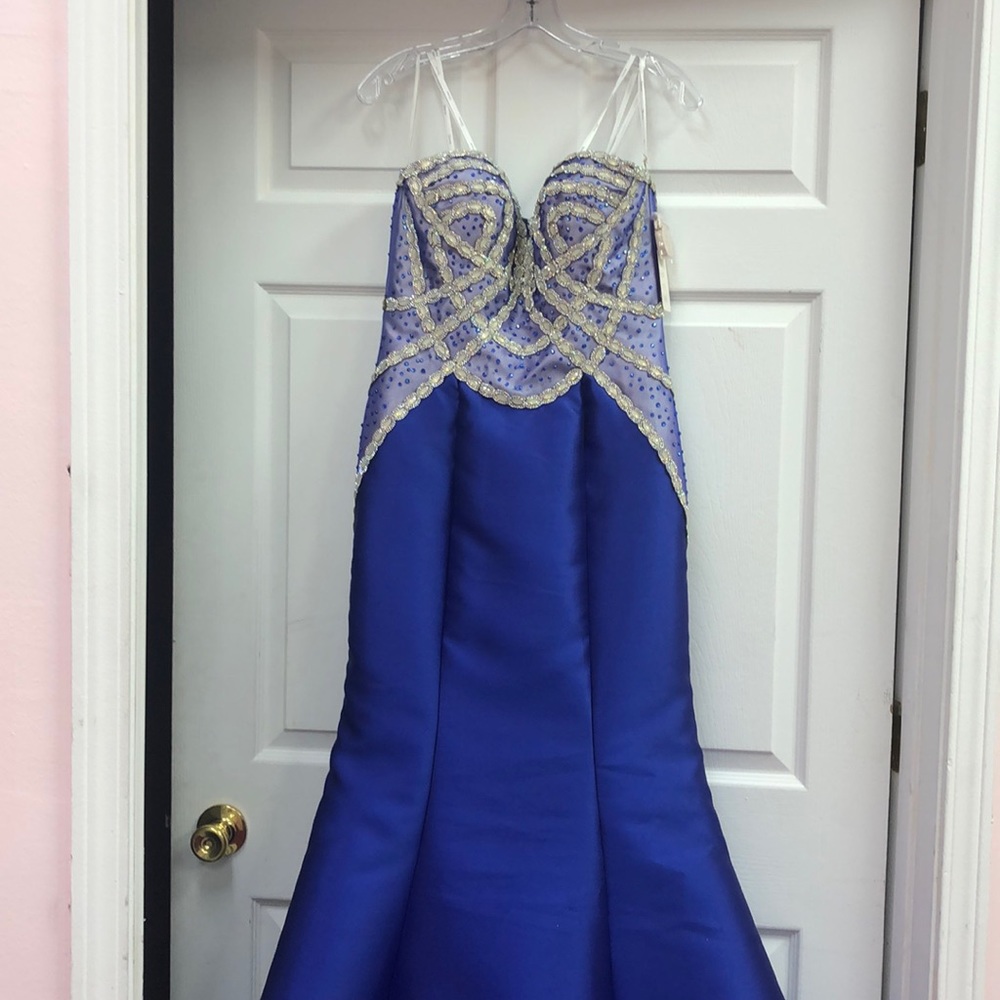 NET BLUE SATIN MERMAID DRESS